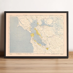 San Francisco and Oakland Old Map | 1950 San Francisco Vintage Map | Wall Art & Home Decor Print | Framed Poster | Antique Cartography