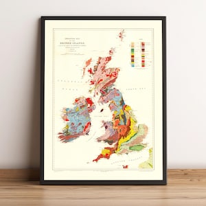 British and Irish Islands Old Geological Map | 1912 Great Britain Vintage Map | Wall Art & Home Decor Print | Antique Cartography