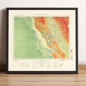 San Francisco Bay Old Map | 1914 San Francisco Vintage Map | Wall Art & Home Decor Print | Framed Poster | California Antique Cartography