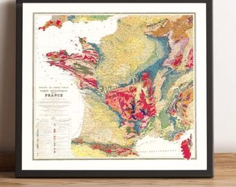 1933年フランス地質図。ラルース古地図。オリジナル地図。ヴィンテージ