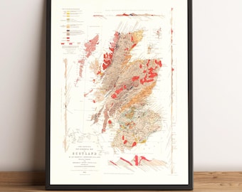 Scotland Old Geological Map | 1861 Scotland Vintage Map | Wall Art & Home Decor Print | Framed Poster | Antique Cartography