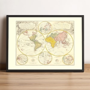 Planiglobii Terrestris Mappa Universalis Old Map | 1778 Vintage World Map | Wall Art & Home Decor | Framed Poster | Antique Cartography