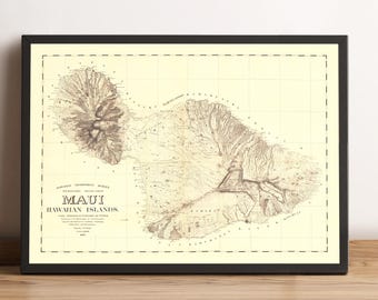 マウイ島地図 水彩イラスト HI ハワイ諸島地図 ハワイ地図アート
