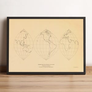 Parabolic Equal Area Projection of the World Old Map | World Vintage Map | Wall Art & Home Decor Print | Framed Poster | Antique Cartography