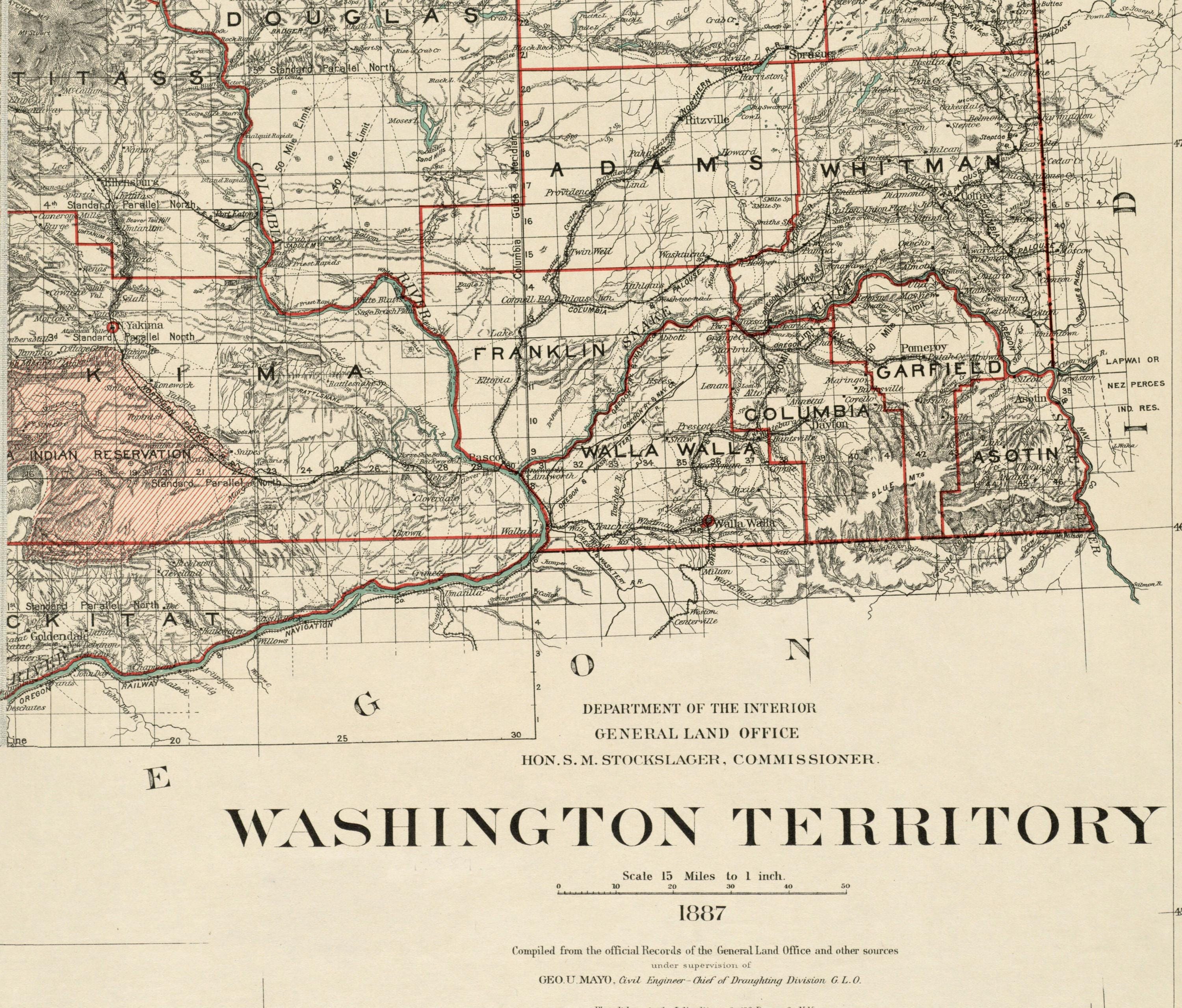 ワシントン準州（米国）の古地図 | 1887年ワシントン州ヴィンテージ
