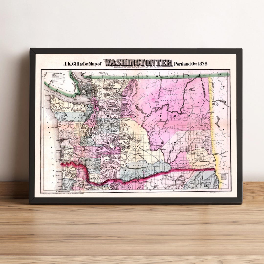 Washington Territory (US) Old Map | 1878 Washington State Vintage Map ...