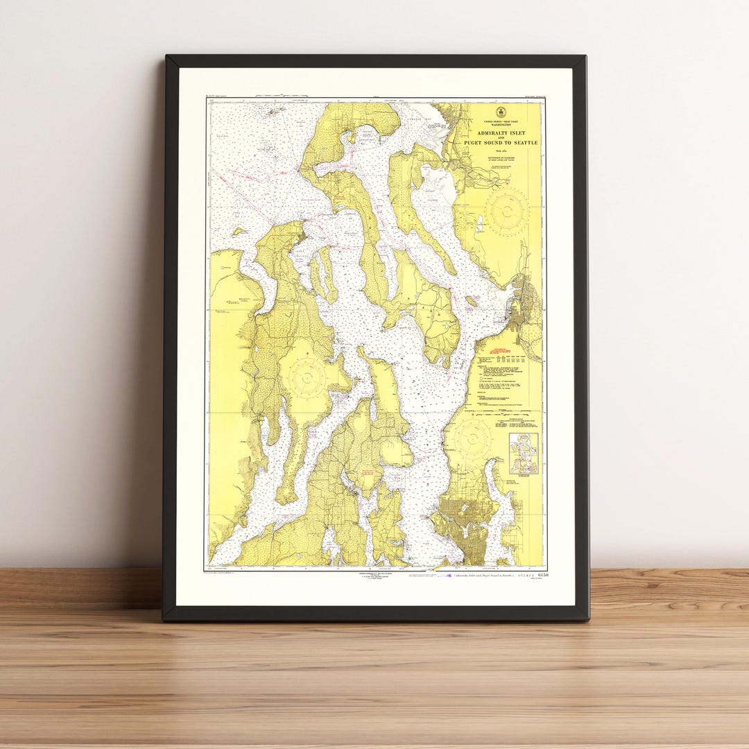 Admiralty Inlet and Puget Sound to Seattle Old Map | 1948 Puget Sound ...