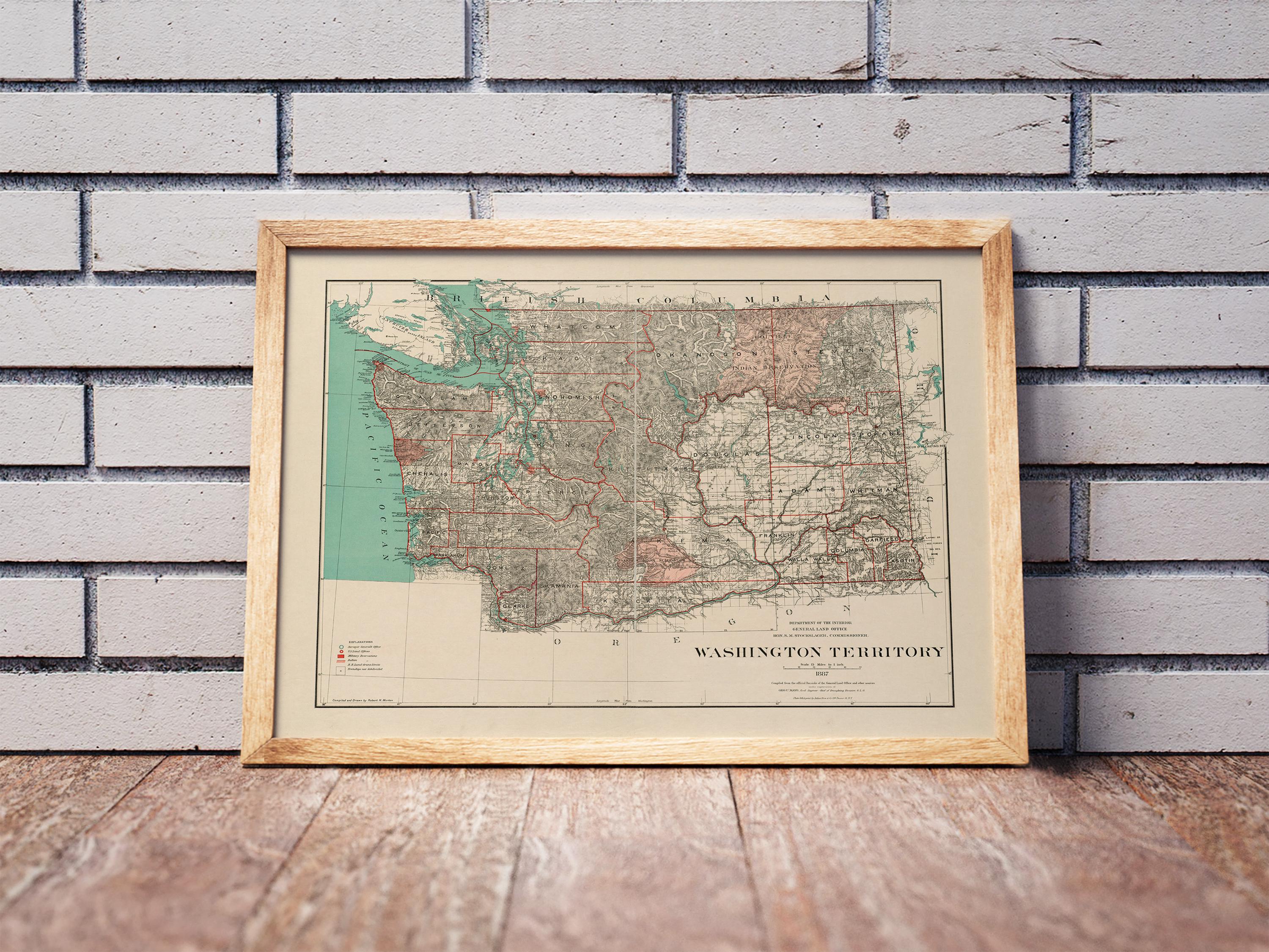 ワシントン準州（米国）の古地図 | 1887年ワシントン州ヴィンテージ