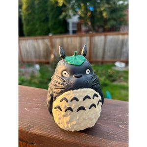 Japanese Forest Spirit Hand-painted Totoro Figurine | Anime Desk Decor with Leaf Hat