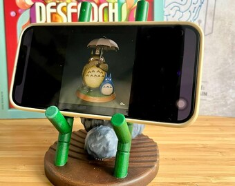Japanese Forest Spirit Phone Holder: Hand-Painted Totoro Desk Decor | Spring Decor