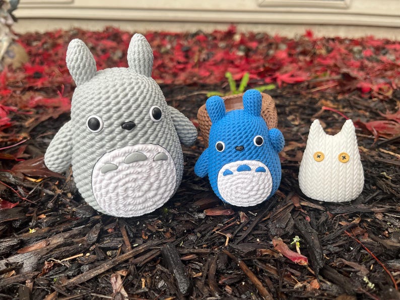 Japanese Forest Spirit | Hand Painted Crochet | Desk Decor | Ghibli Fans Gift | Set of three image 1