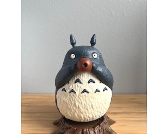 Japanese Forest Spirit with Wood Base | Hand-Painted Totoro Figurine | Gift for Holidays