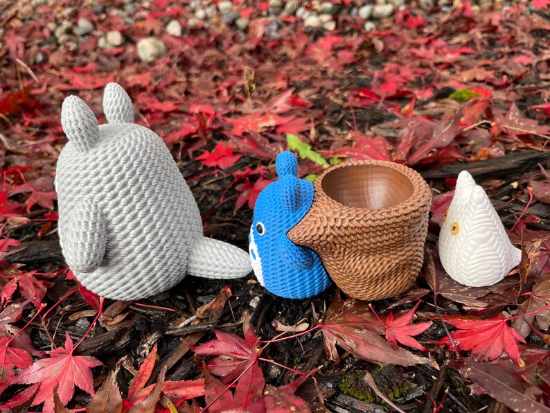 Japanese Forest Spirit | Hand Painted Crochet | Desk Decor | Ghibli Fans Gift | Set of three image 3