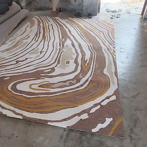 Abstract Loop Pile Tufted Wool Rug - Modern Earth Tone Area Rug for Living Room
