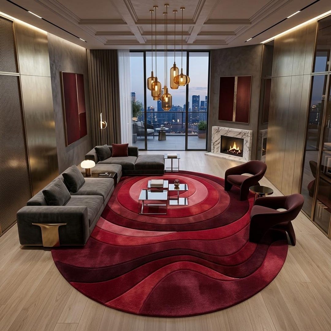 Overlap Blocks Wool Rug Hand Tufted 100% New Zealand Wool Rug: Circle Overlap Abstract Carpet ...