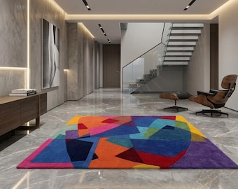 Hand Tufted New Zealand Wool Area Rug: Multicolor, Abstract Geometric Design Rug
