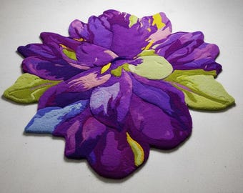 Vibrant Purple Flower Tufted Rug, Irregular Shape Botanical Peony Area Rug