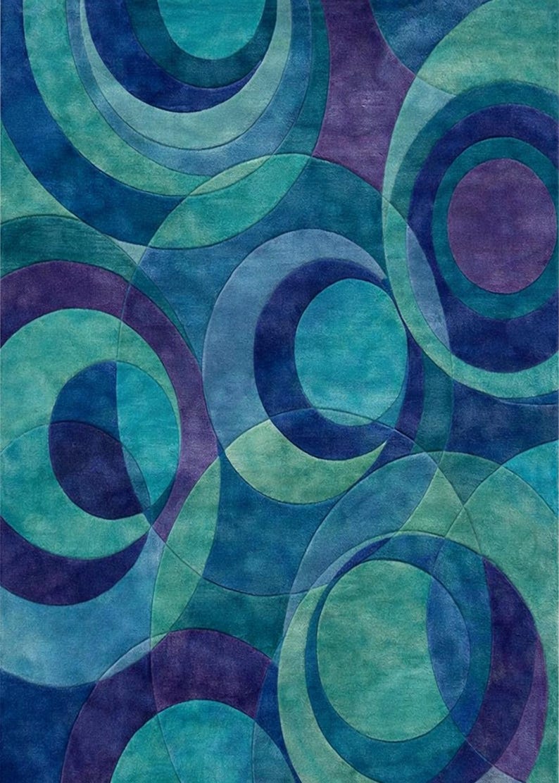 100% New Zealand Wool Hand Tufted Rug: Ocean Ripple Circles Rug Blue ...