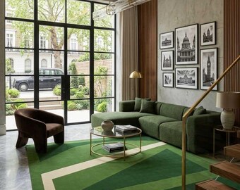 Modern Art Deco Tufted Area Rug, Contemporary Sage and Emerald Green CarpetTufted rug