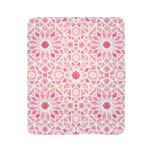Pink Geometric Floral Mosaic Fleece Sherpa Blanket | Boho Kaleidoscope