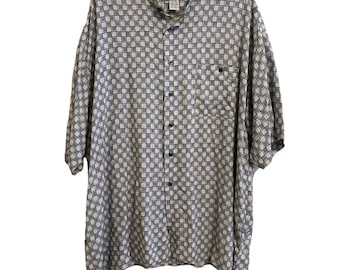 Camisa Feldini con cuello mao para hombre XL, gris, cuadros geométricos, rayón, vintage, años 90