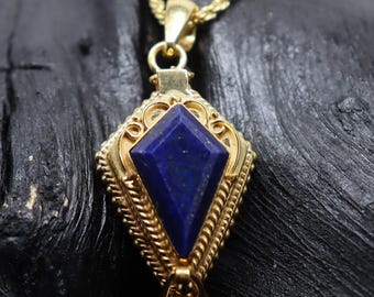 Lapis Lazuli Poison Ring – 18K Gold Plated Locket Pendant Necklace