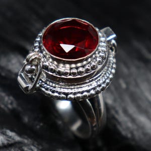 Red Garnet Poison Ring-Silver Plated Poison Ring-Handmade Locket Pillbox Ring-Gemstone Compartment Ring-Secret Message Box Ring-Gift For Her