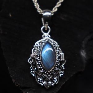 Labradorite Poison Pendant Handmade 925Silver Plated Compartment Pillbox Locket Gemstone Necklace Gift For Her
