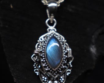 Labradorite Poison Pendant Handmade 925Silver Plated Compartment Pillbox Locket Gemstone Necklace Gift For Her