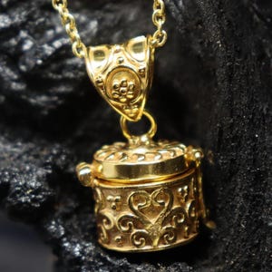 18K Gold Plated Locket Pendant: Secret Message Pill Box Necklace