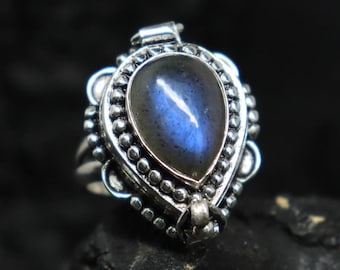 Labradorietgifring, 925 verzilverde medaillonpillendoosring