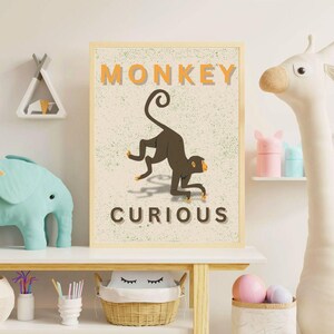 Curious Monkey Nursery Print – Jungle Animal Wall Art for Baby or Kids Room, Printable Digital Download, Safari Nursery Decor (16x20&quot;)