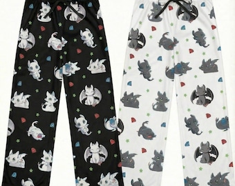 Couple Dragon and Gem Print Pajama Pants, Cute & Cozy Loungewear for Fans of How to Train Your Dragon, Matching Sleepwear for Relaxing Night