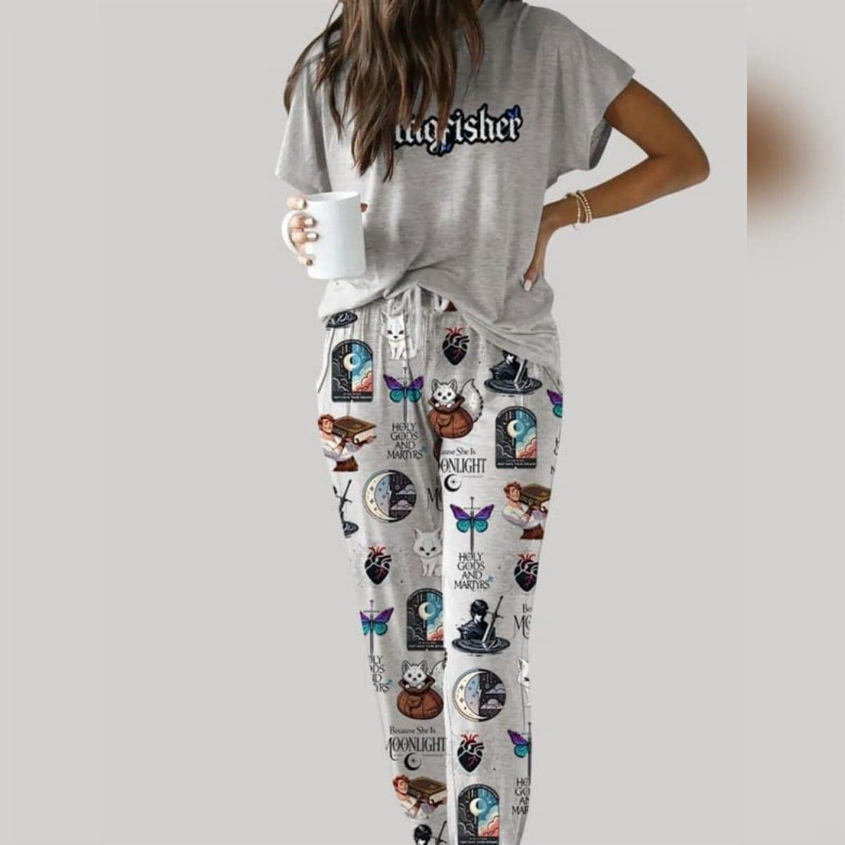 Discover Women's Midnight Adventure Pajama Set, Mystical Creatures Print Loungewear