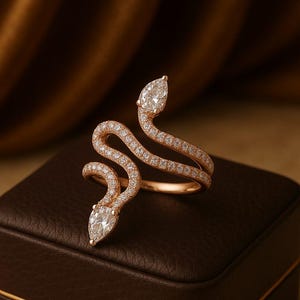 Vintage Pear Cut Moissanite diamond ring - unique snake Style diamond ring - special Diamond Ring for Her - Art Deco Gift Ring  promise ring