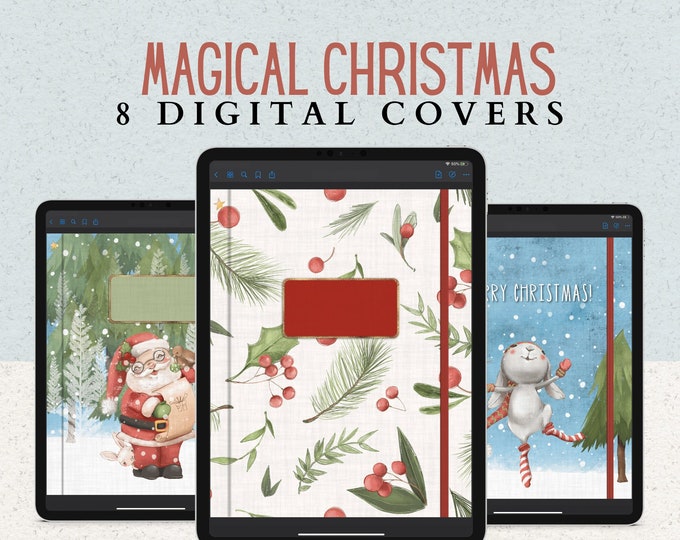 8 Christmas Covers for Digital Planners, Notebooks, or Journals | Magical Christmas Santa and Snow Designs