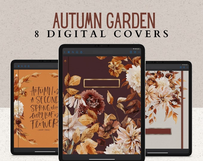 8 Autumn Covers for Digital Planners, Notebooks, or Journals | Fall Leaves and Thanksgiving