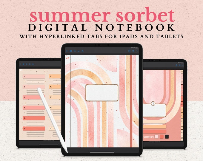 Digital Notebook | 12 Subject  Hyperlinked Tabs, 14 Note Page Templates, Abstract Citrus Watercolor Notebook Covers | Perfect for GoodNotes