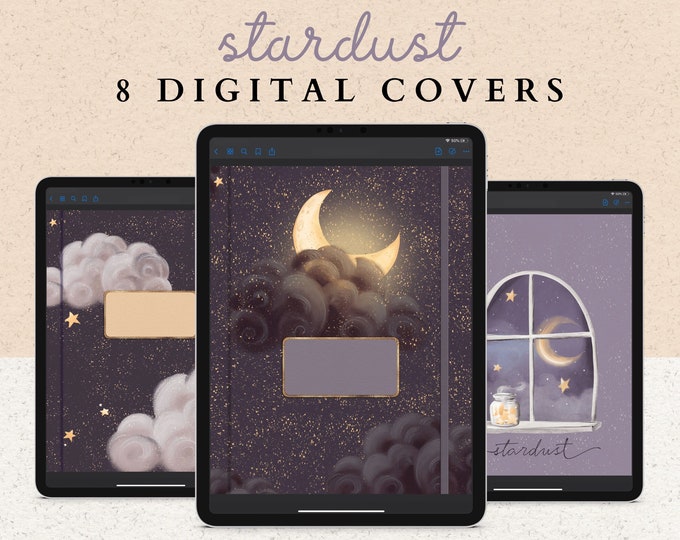 8 Digital Notebook Covers for Planners or Journals | Moon, Stars, and Night Sky Designs