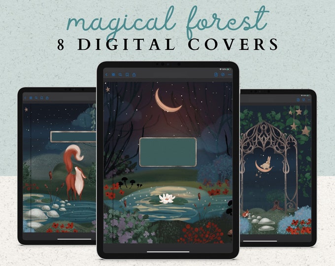 8 Digital Notebook Covers for Planners or Journals | Magical Forest, Moon, and Night Sky Designs