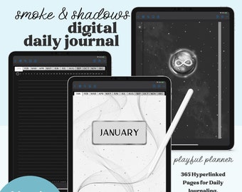 Dark Mode Digital Daily Journal: Hyperlinked Planner Moody