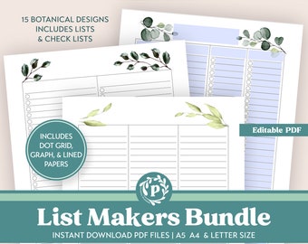 To Do List, Checklist and Note Pages Printable Insert Bundle in Letter Size, A5, and A4