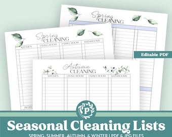 Printable + Editable Seasonal Cleaning Lists Planner Inserts| Housekeeping Chore Chart | Letter Size A5 A4 | Spring Clean