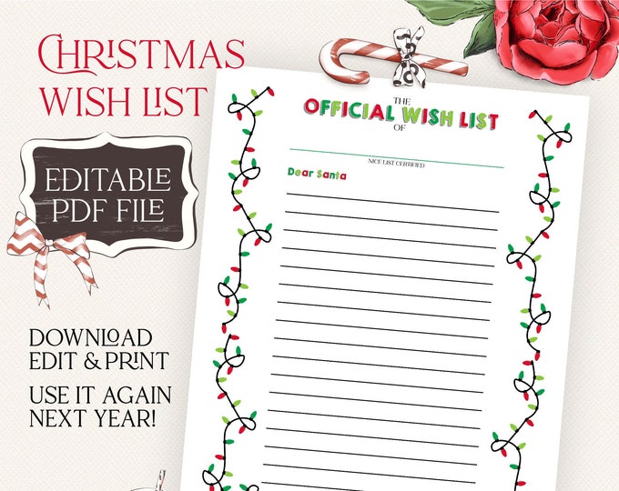 EDITABLE Wish List Letter to Santa Printable Download