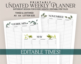 Editable Vertical Weekly Planner Printable | Vertical Layout Timed Hourly and Untimed in A5 A4 & Letter