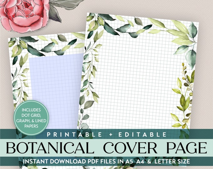 Printable Planner Cover Page Insert | Editable PDF Files in A5 A4  Letter Size