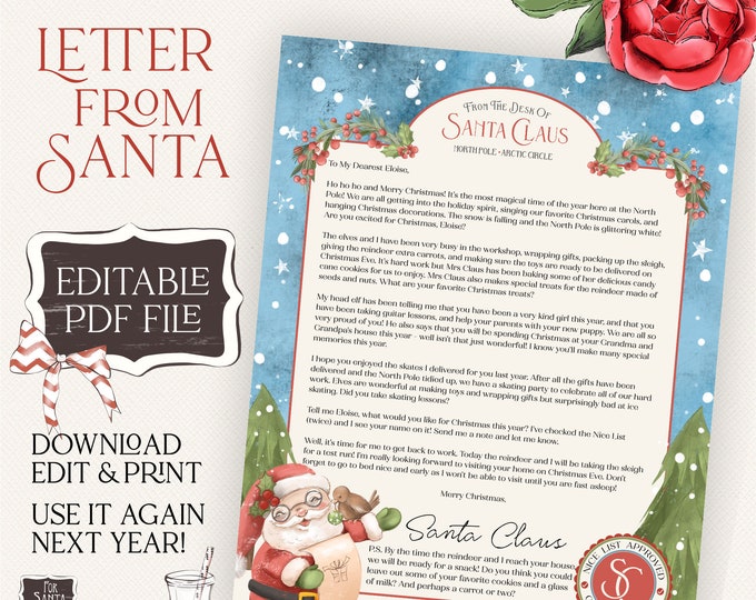Editable Letter From Santa Claus PDF Printable & Blank JPG | Santa's Letterhead | Certified Nice List Stamp | Letter Size and A4