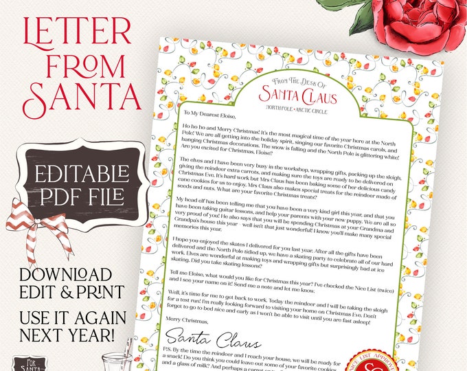 Letter From Santa Claus Editable PDF Printable and Blank JPG on Santa's Letterhead with a Certified Nice List Stamp | You Personalize It