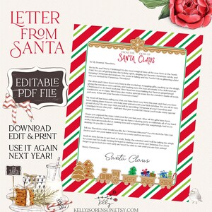 Carta editable de Papá Noel PDF Imprimible en papel con membrete de Papá Noel decorado con adornos de pan de jengibre y una cola