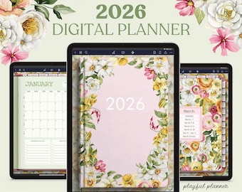 2026 Digital Planner Dated Hyperlinked PDF Daily, Weekly, Monthly Layout | Bonus Stickers Included